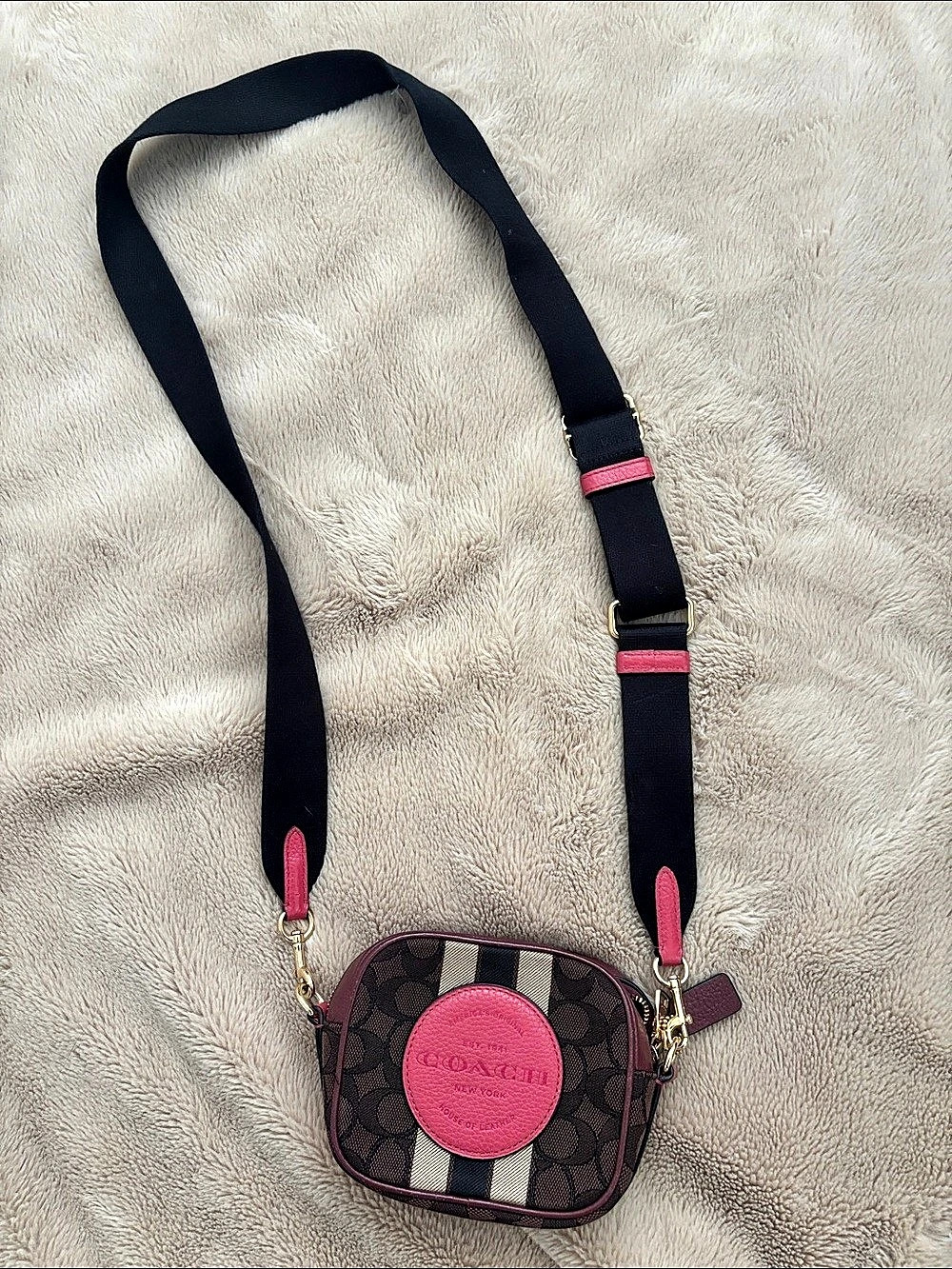 Coach Mini Dempsey Camera Bag in Signature Jacquard with Stripe and Coach Patch